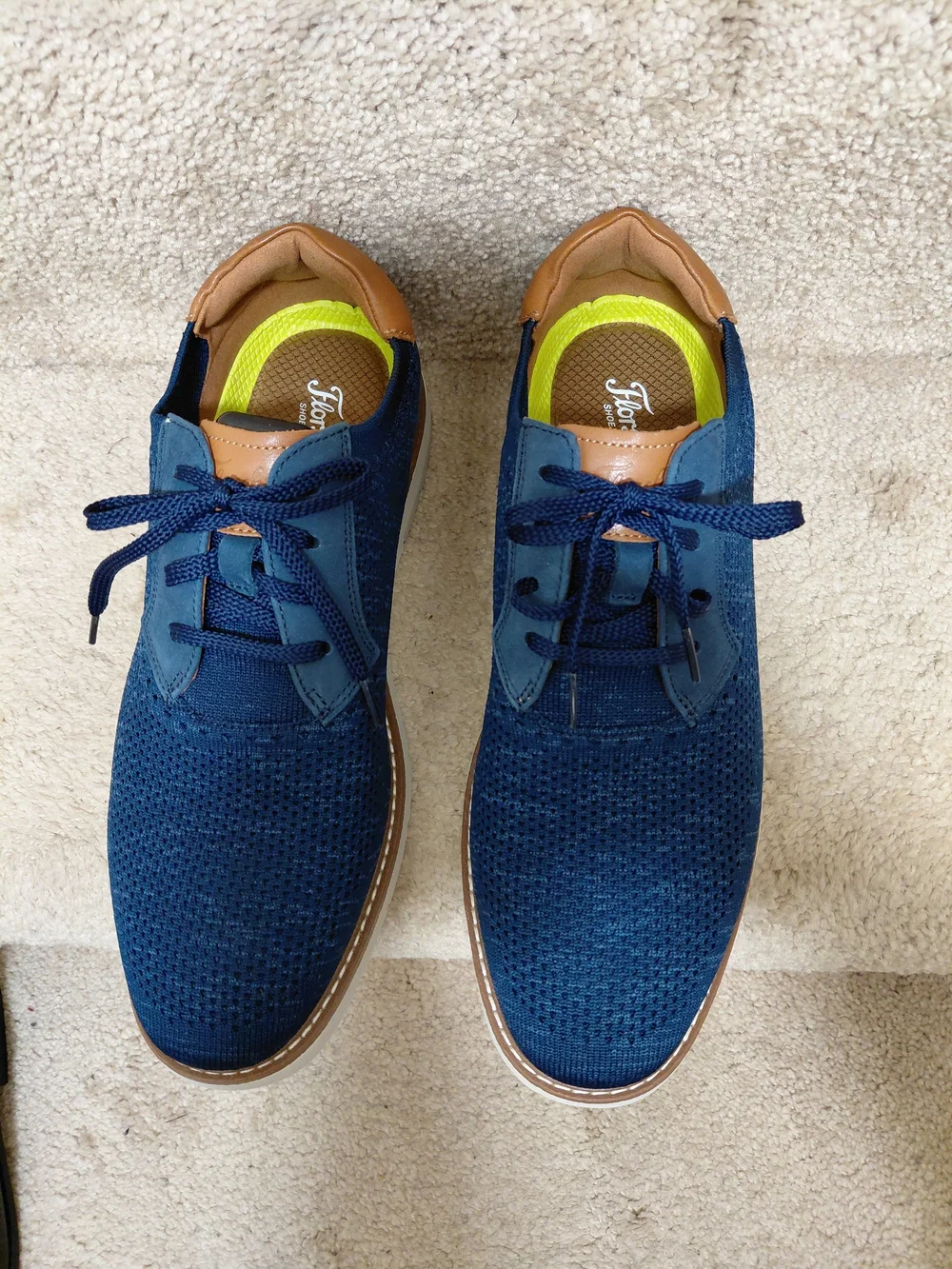 Florsheim Navy Knit Derby Oxfords with Brown Trim NWOT
